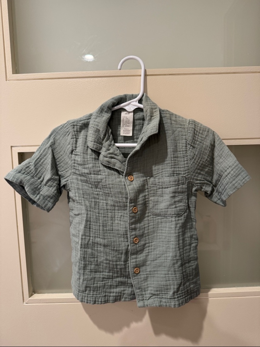H&M Baby Boy 18M Dusty Green Gauze Button Up Shirt